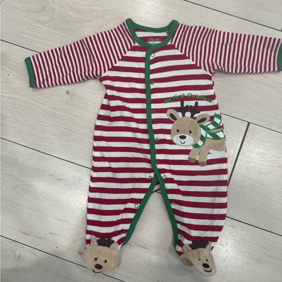 Little me My first Christmas baby red and white striped onesie with reindeer 3m - Picture 1 of 6